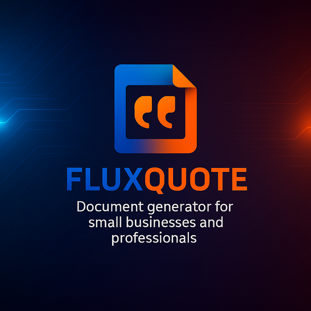 FluxQuote product screenshot showing the quoting and invoicing interface