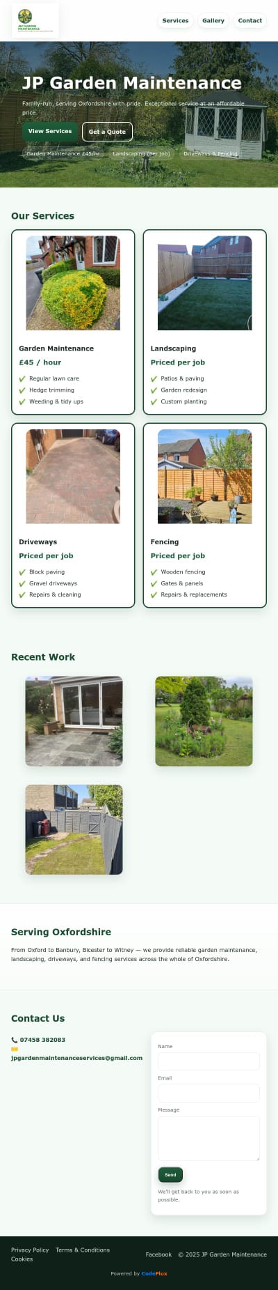 J&P Garden Maintenance website full-page screenshot (click to view fullscreen)